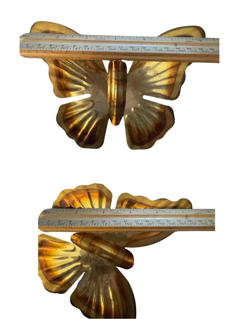 Vintage Brass Butterfly Wall Hanging Art Set of 3 Flame Treated 70s MCM Decor